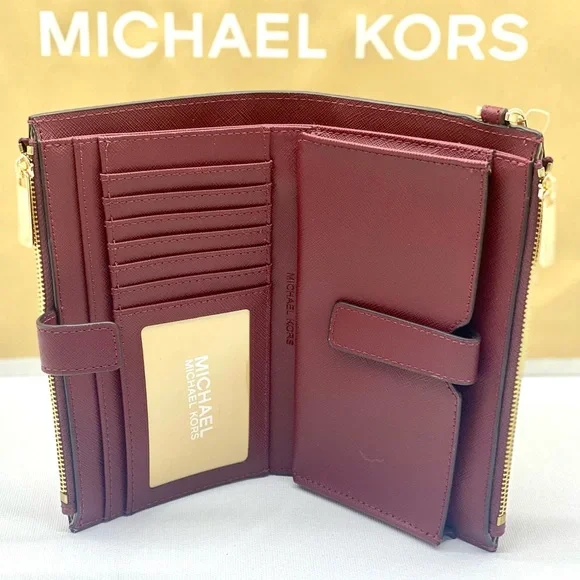 Michael Kors DoubleZip Wallet Wristlet Phone Case Dark Cherry - Picture 4 of 10